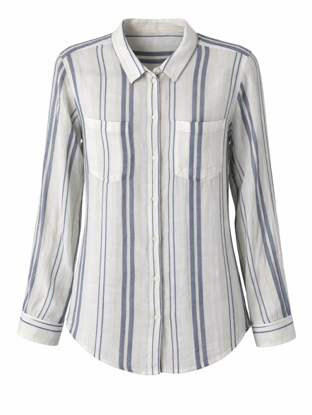Lucky Brand Blue & White Striped Button Down Shirt Coastal Classic Size S